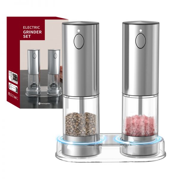 Stainless Steel Automatic Salt ,Electric Pepper Shakers Set Rechargeable Salt and Pepper Grinder with Adjustable Coarseness - Image 2