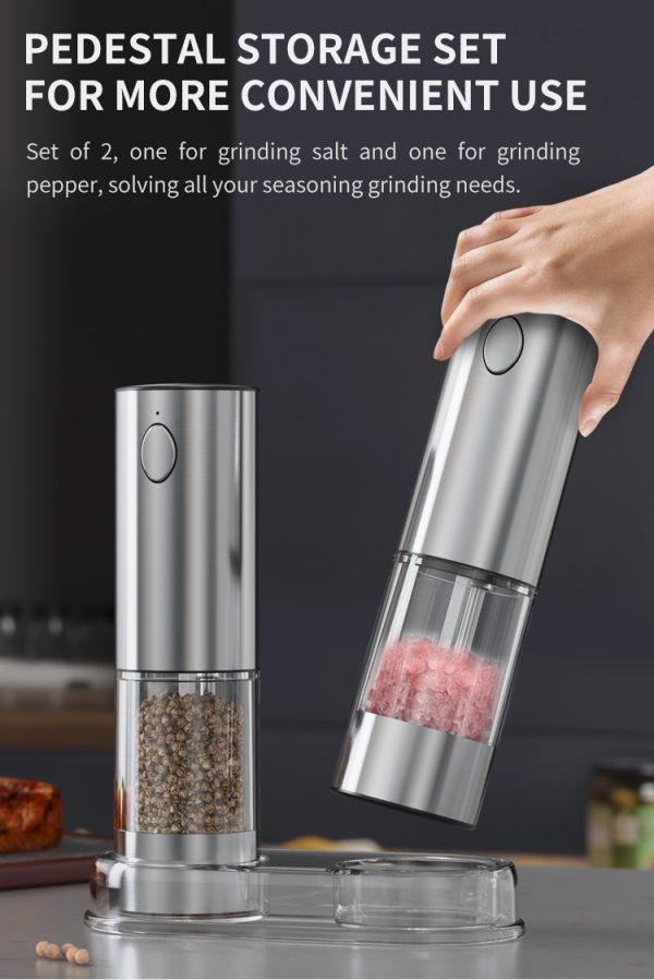 Stainless Steel Automatic Salt ,Electric Pepper Shakers Set Rechargeable Salt and Pepper Grinder with Adjustable Coarseness - Image 3