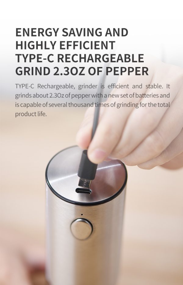 Stainless Steel Automatic Salt ,Electric Pepper Shakers Set Rechargeable Salt and Pepper Grinder with Adjustable Coarseness - Image 5