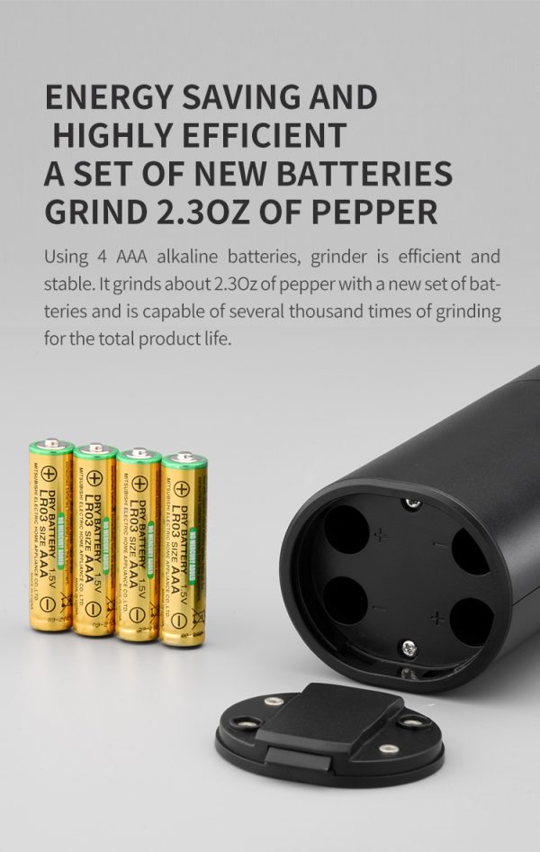 Wholesale Black Plastic Low Cost Electric Automatic Salt and Pepper Grinder Set with Led Light Battery Operated Mill Set - Image 3