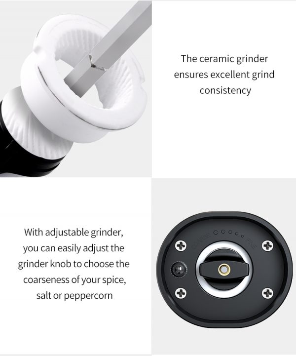 Wholesale Black Plastic Low Cost Electric Automatic Salt and Pepper Grinder Set with Led Light Battery Operated Mill Set - Image 6