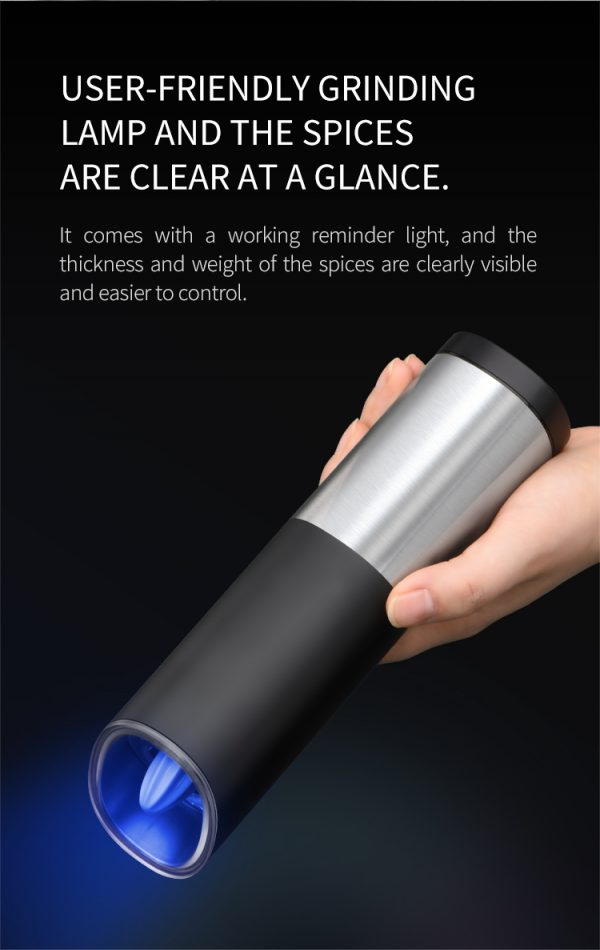 Gravity Stainless Steel Electric Salt and Pepper Grinder Mill Set - Image 3
