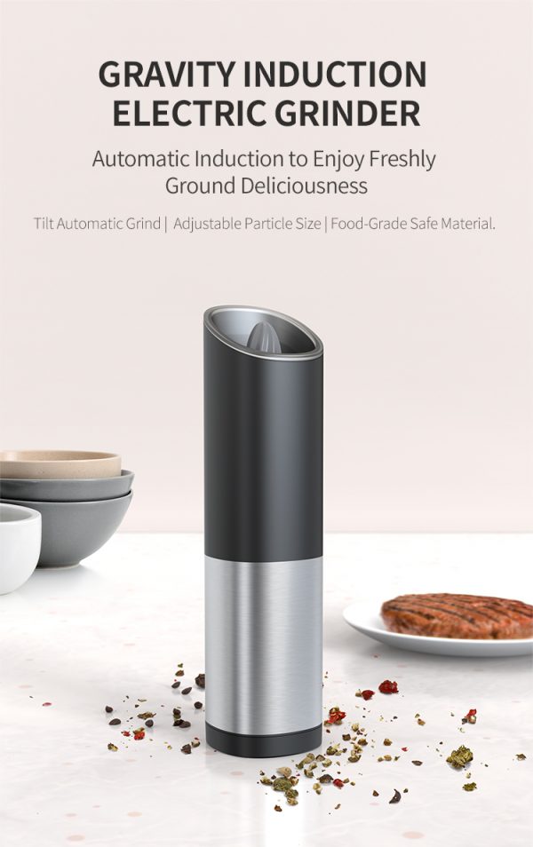 Gravity Stainless Steel Electric Salt and Pepper Grinder Mill Set - Image 2