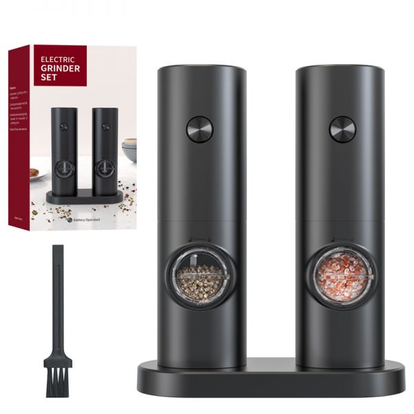 Wholesale Black Plastic Low Cost Electric Automatic Salt and Pepper Grinder Set with Led Light Battery Operated Mill Set