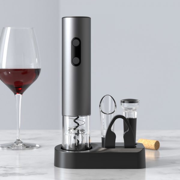 VBGS-KB1-602303SL Smart Kitchen Accessories 4 In1 Electric Wine Opener Gift Set with Wine Topper Wine Aus Caster Storage Floor - Image 2