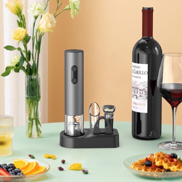 VBGS-KB1-602303SL Smart Kitchen Accessories 4 In1 Electric Wine Opener Gift Set with Wine Topper Wine Aus Caster Storage Floor - Image 3