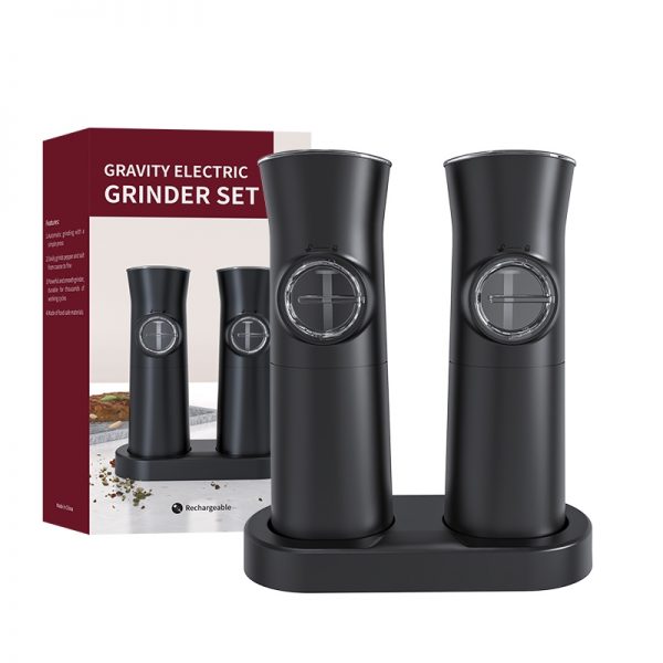 KYMQ-18C Gravity Plastic Electric Spice Salt and Pepper Grinder Set Glass Ceramic Burr