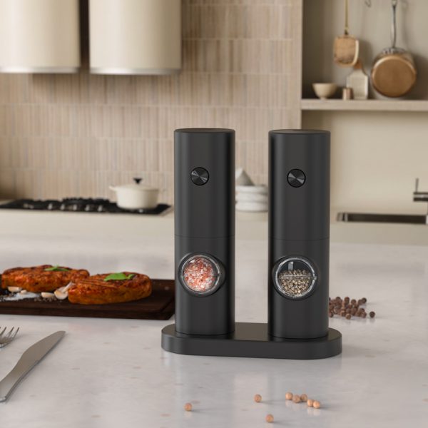 Wholesale Black Plastic Low Cost Electric Automatic Salt and Pepper Grinder Set with Led Light Battery Operated Mill Set - Image 3